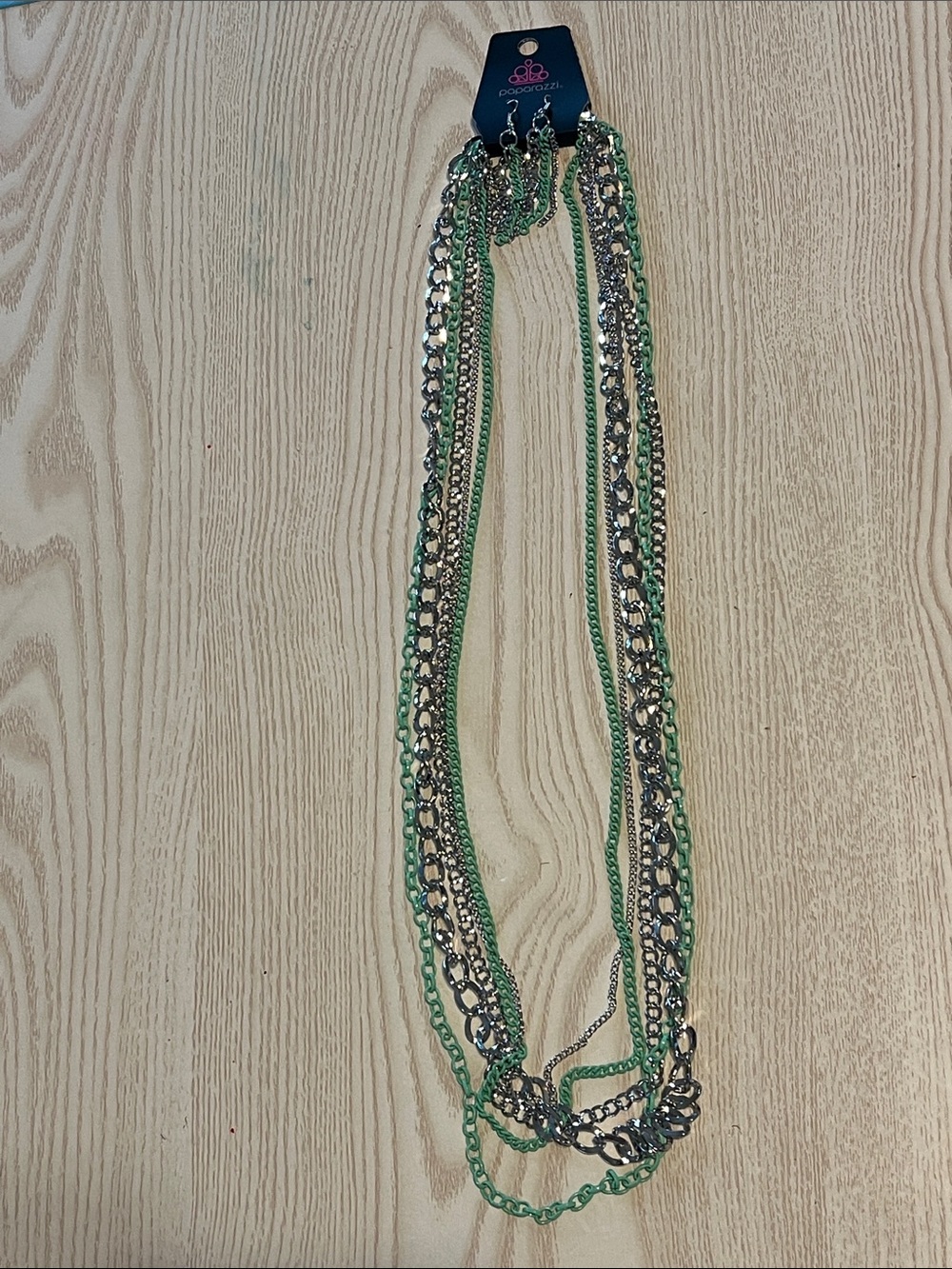 Paparazzi Silver and Green Multi-Strand Statement Necklace
